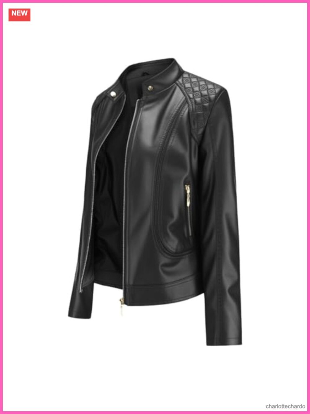 Faux Leather Moto Jacket Short Zip Fitted Women's